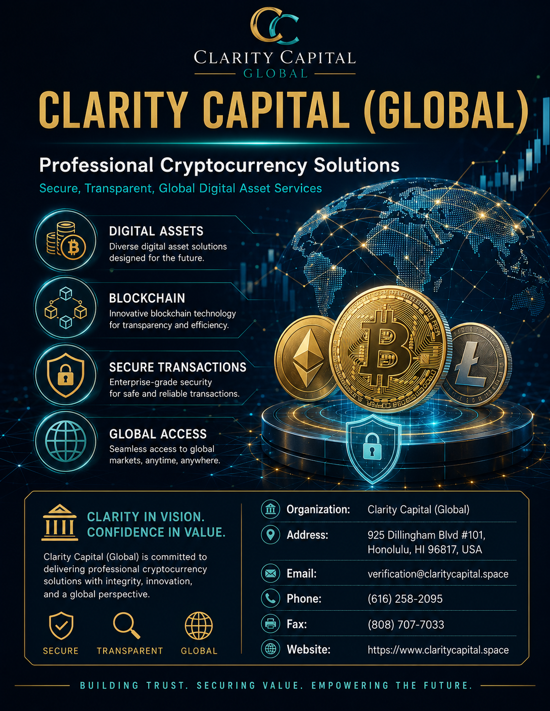 Clarity Capital cryptocurrency and blockchain finance visual